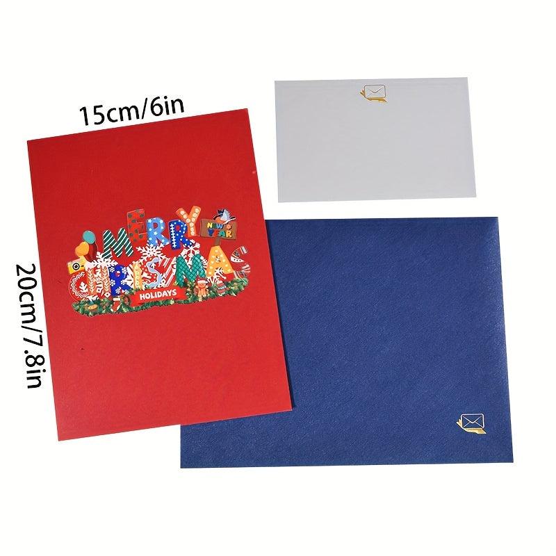 Pop Up Christmas Greeting Cards With Envelope and Note