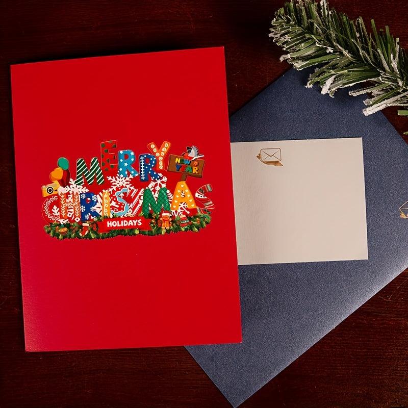 Pop Up Christmas Greeting Cards With Envelope and Note