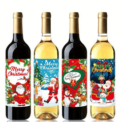 8pcs Christmas Wine Bottle Stickers Xmas Wine Labels Gift Decorations