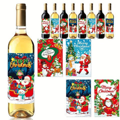 8pcs Christmas Wine Bottle Stickers Xmas Wine Labels Gift Decorations