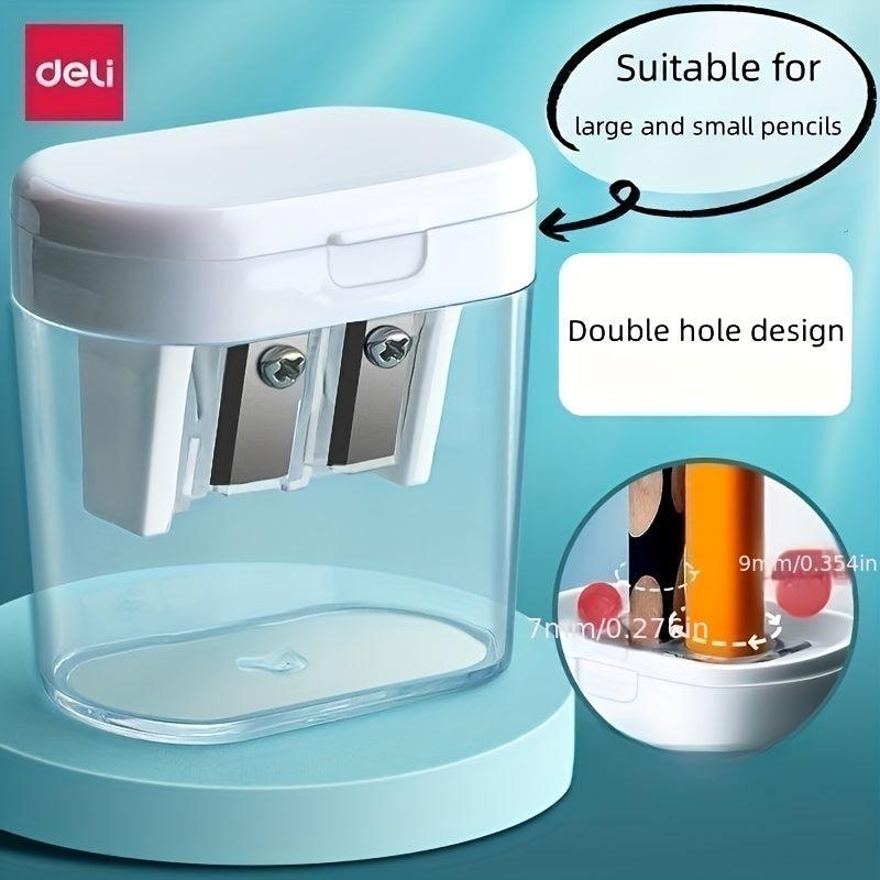 Deli Double Hole Pencil Sharpener - Large Diameter Triangle Design