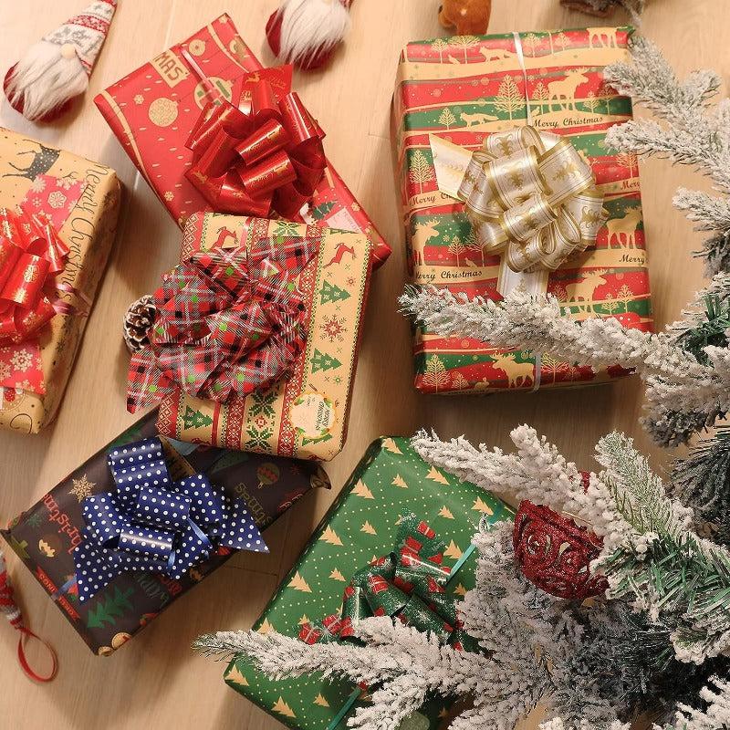 12pcs Xmas Gift Bows & Tags Set - Wrap Pull Bows with Ribbon