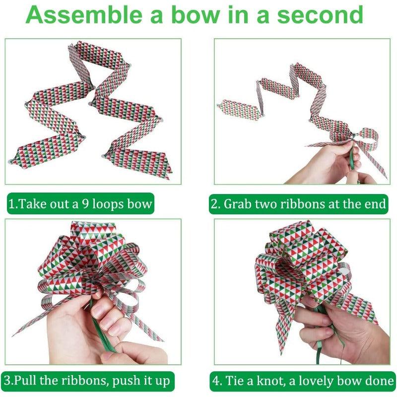 12pcs Xmas Gift Bows & Tags Set - Wrap Pull Bows with Ribbon