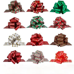 12pcs Xmas Gift Bows & Tags Set - Wrap Pull Bows with Ribbon