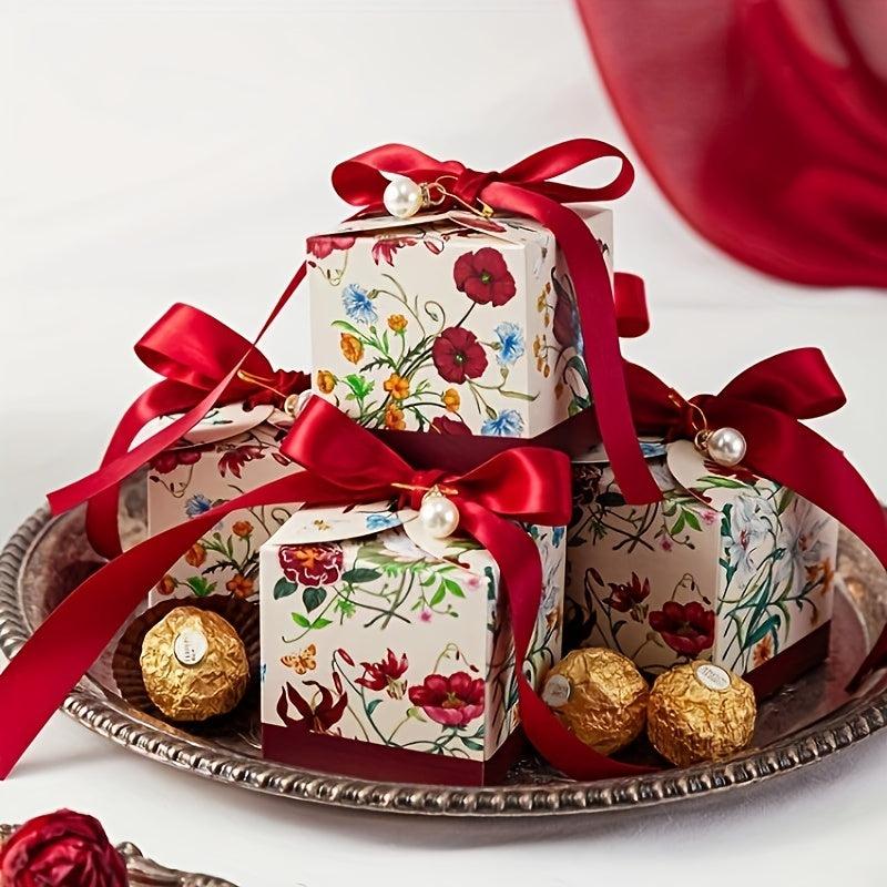Hand Drawn Floral Plant Candy Box Wedding Favors Holiday Christmas Delights