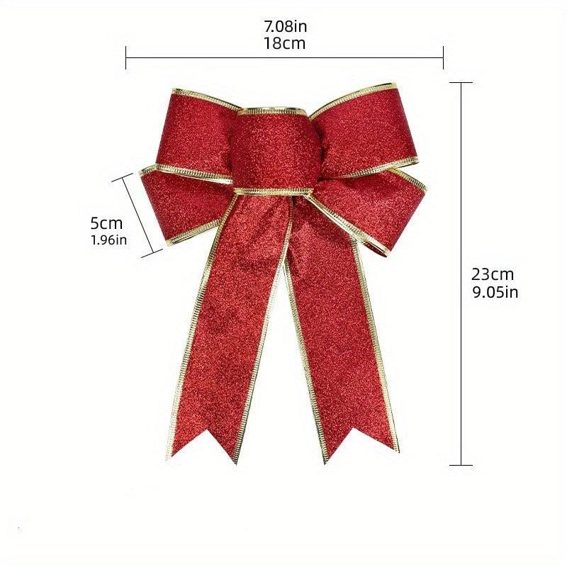 8pcs Glitter Christmas Tree Bow Ribbon Bows - Holiday Christmas Decor
