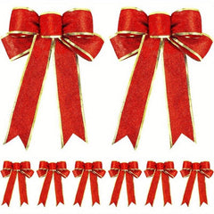 8pcs Glitter Christmas Tree Bow Ribbon Bows - Holiday Christmas Decor