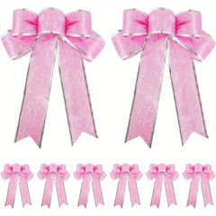 8pcs Glitter Christmas Tree Bow Ribbon Bows - Holiday Christmas Decor