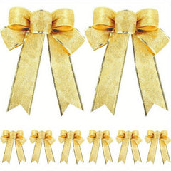 8pcs Glitter Christmas Tree Bow Ribbon Bows - Holiday Christmas Decor