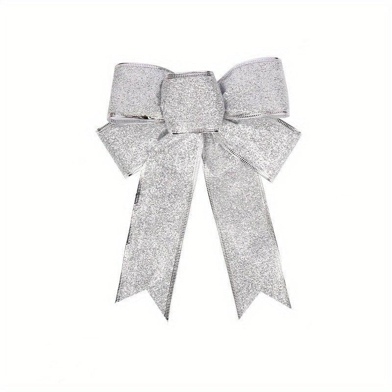 8pcs Glitter Christmas Tree Bow Ribbon Bows - Holiday Christmas Decor