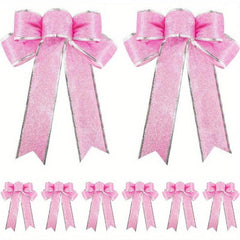 8pcs Glitter Christmas Tree Bow Ribbon Bows - Holiday Christmas Decor