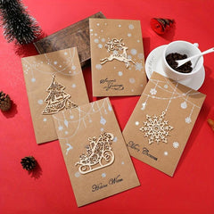 Vintage Laser Wood Carving Christmas Greeting Card with Envelope