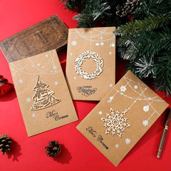 Vintage Laser Wood Carving Christmas Greeting Card with Envelope