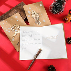 Vintage Laser Wood Carving Christmas Greeting Card with Envelope