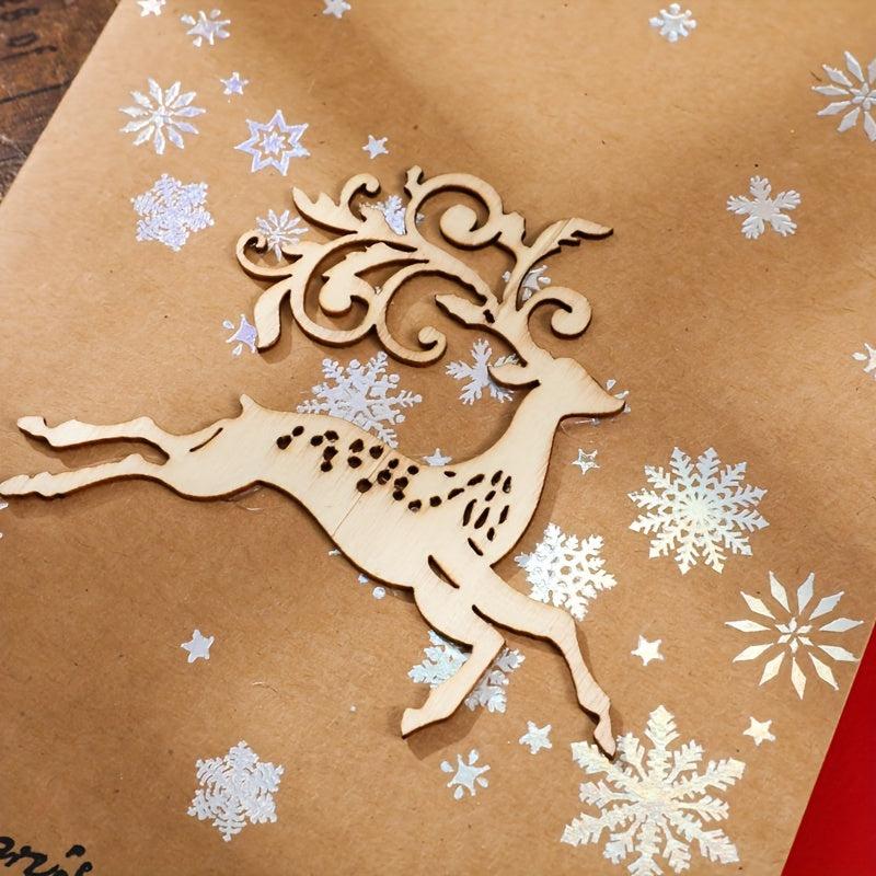 Vintage Laser Wood Carving Christmas Greeting Card with Envelope