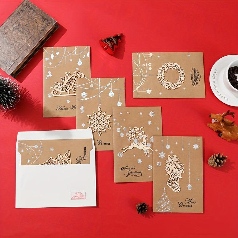 Vintage Laser Wood Carving Christmas Greeting Card with Envelope