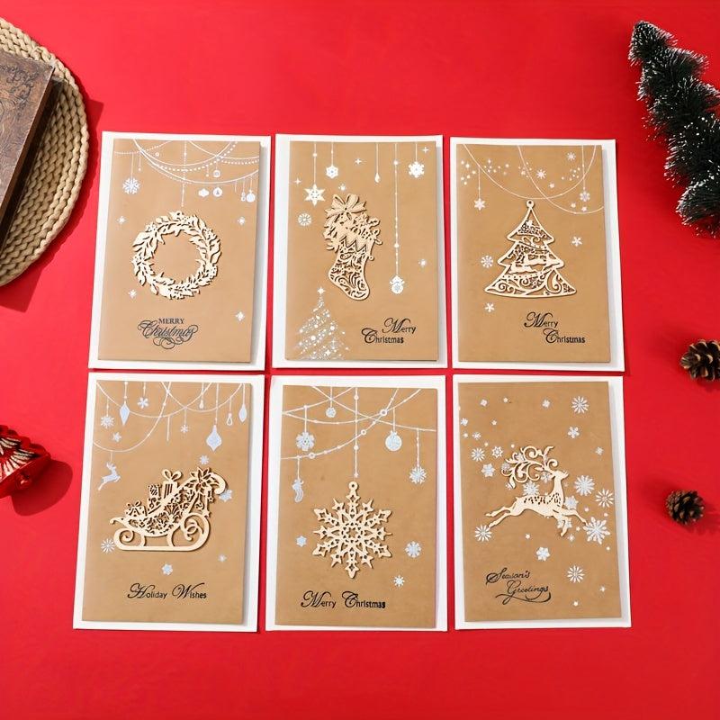 Vintage Laser Wood Carving Christmas Greeting Card with Envelope