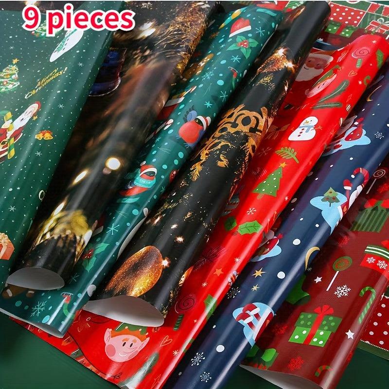9pcs Christmas Gift Wrapping Paper Bouquet Flower Decorative Large Size Ribbons