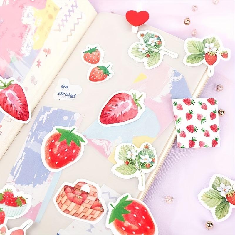 45pcs Boxed Strawberry Pink Sealing Stickers for Scrapbook and Diary Decoration