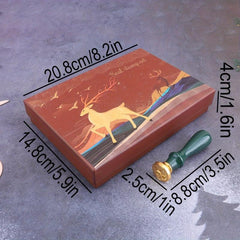 Retro Deer Christmas Wax Seal Set with Gold Paint Pen