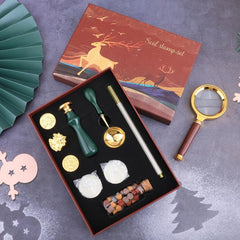 Retro Deer Christmas Wax Seal Set with Gold Paint Pen