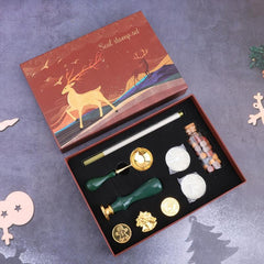 Retro Deer Christmas Wax Seal Set with Gold Paint Pen