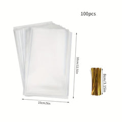 100pcs Transparent Toast Bag Bread Bag Dried Fruit Biscuit Snacks Flat Pocket