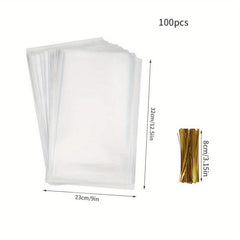 100pcs Transparent Toast Bag Bread Bag Dried Fruit Biscuit Snacks Flat Pocket
