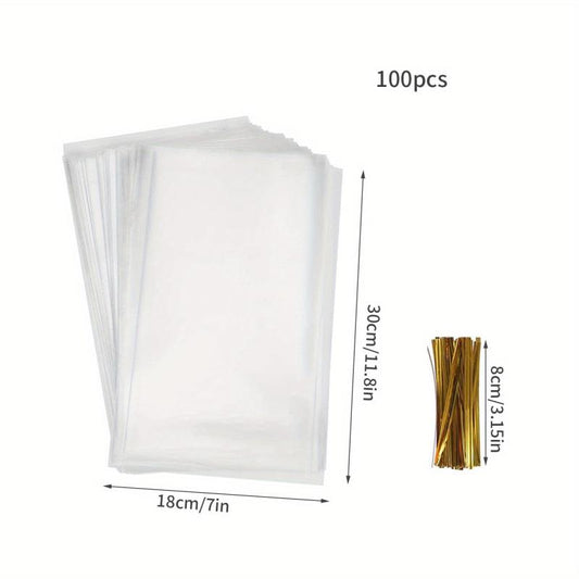 100pcs Transparent Toast Bag Bread Bag Dried Fruit Biscuit Snacks Flat Pocket