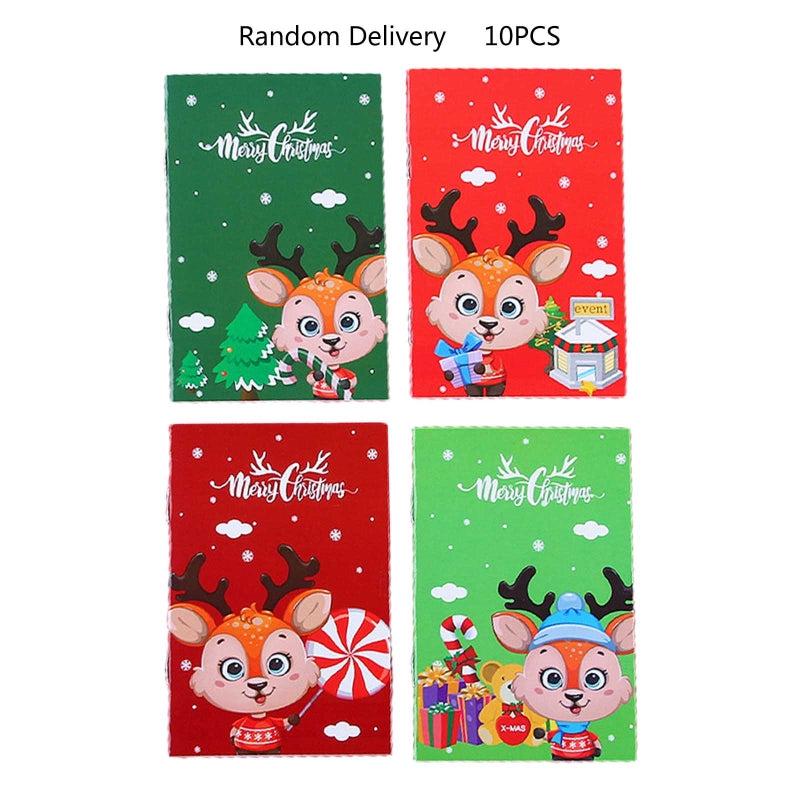 10pcs Christmas Mini Cartoon Journal Notepad Adult Gift Deer Santa Snowman