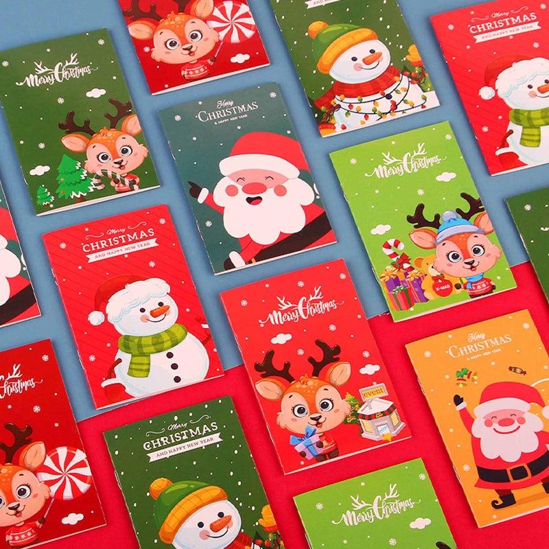 10pcs Christmas Mini Cartoon Journal Notepad Adult Gift Deer Santa Snowman
