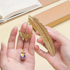 Vintage Bookmark Feather Butterfly Pendant Brass Book Mark School Office