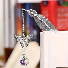 Vintage Bookmark Feather Butterfly Pendant Brass Book Mark School Office