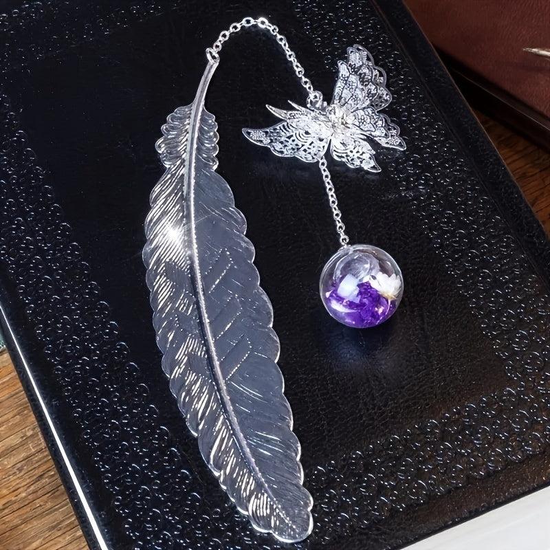 Vintage Bookmark Feather Butterfly Pendant Brass Book Mark School Office