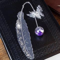 Vintage Bookmark Feather Butterfly Pendant Brass Book Mark School Office