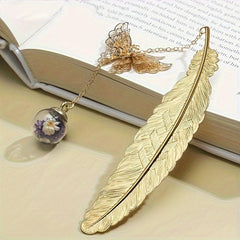 Vintage Bookmark Feather Butterfly Pendant Brass Book Mark School Office
