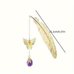 Vintage Bookmark Feather Butterfly Pendant Brass Book Mark School Office