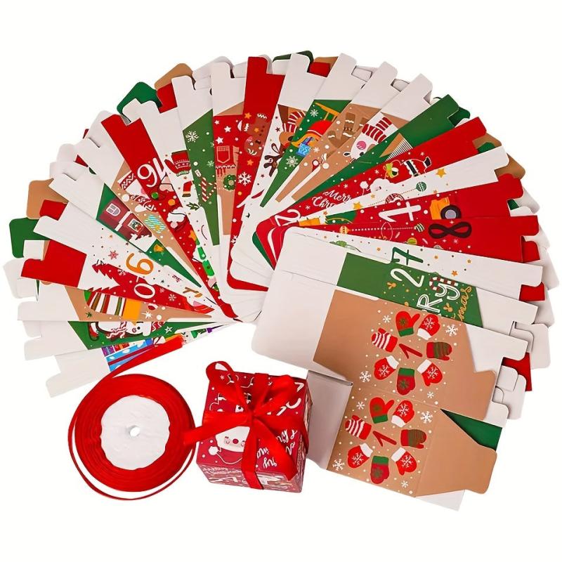 24pcs Christmas Countdown Treat Boxes Xmas Party Favors Holiday Packaging Box