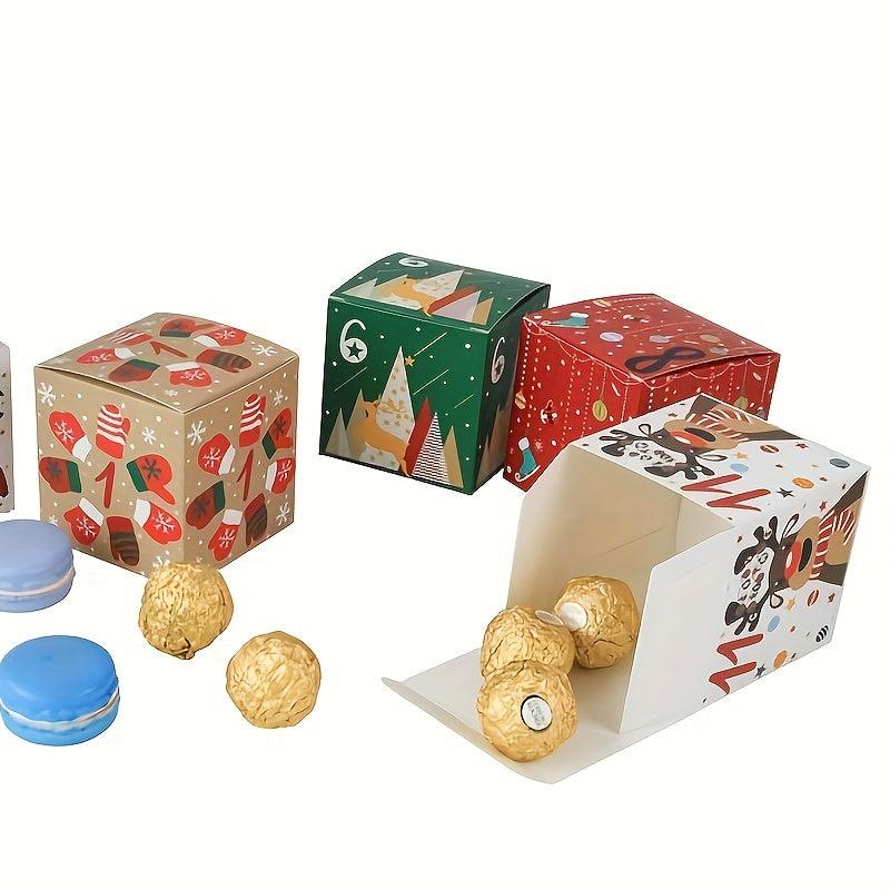 24pcs Christmas Countdown Treat Boxes Xmas Party Favors Holiday Packaging Box