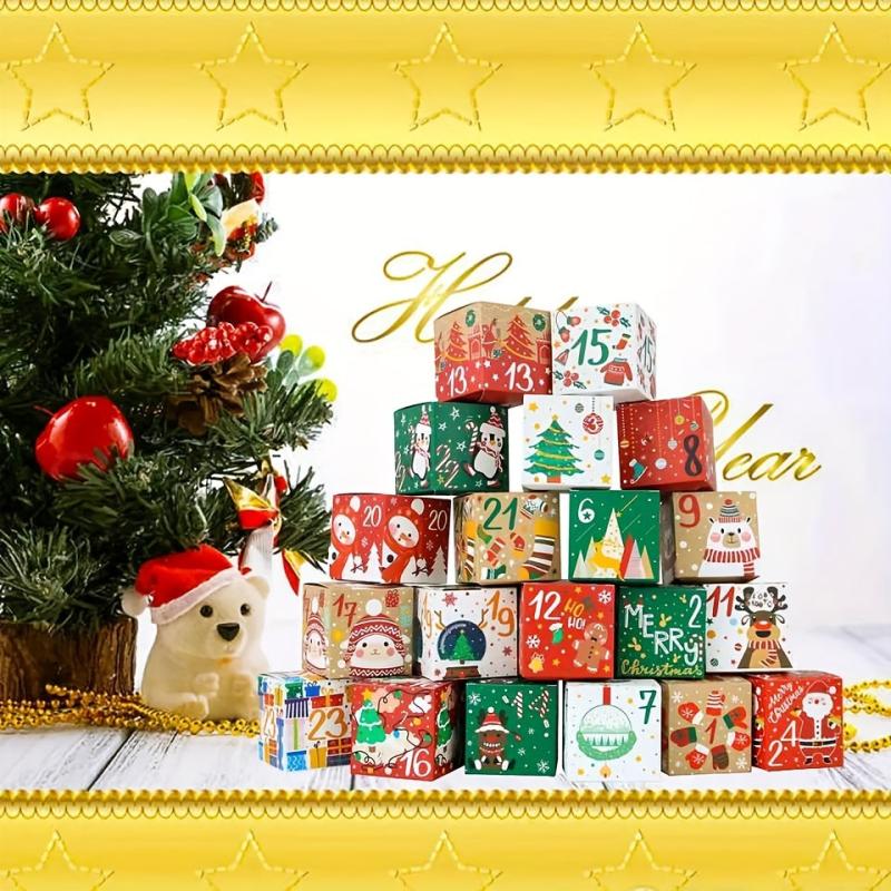 24pcs Christmas Countdown Treat Boxes Xmas Party Favors Holiday Packaging Box
