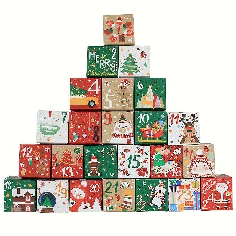 24pcs Christmas Countdown Treat Boxes Xmas Party Favors Holiday Packaging Box