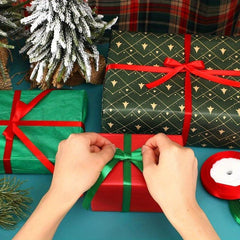 2 Rolls 10mm Wide Christmas Ribbon Red and Green Festive Satin Ribbon