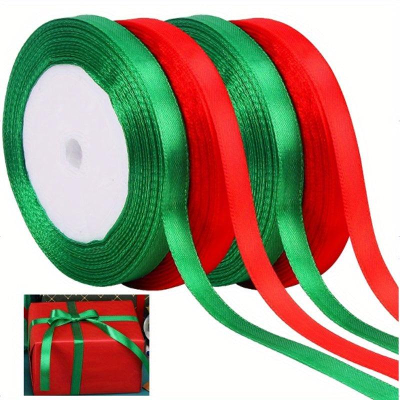 2 Rolls 10mm Wide Christmas Ribbon Red and Green Festive Satin Ribbon