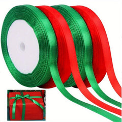 2 Rolls 10mm Wide Christmas Ribbon Red and Green Festive Satin Ribbon
