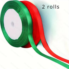 2 Rolls 10mm Wide Christmas Ribbon Red and Green Festive Satin Ribbon