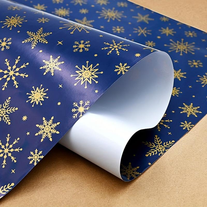 Golden Snowflake Navy Wrapping Paper Roll