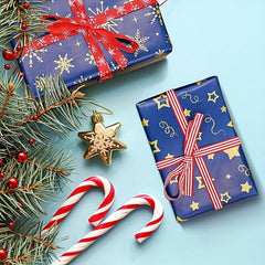 Golden Snowflake Navy Wrapping Paper Roll