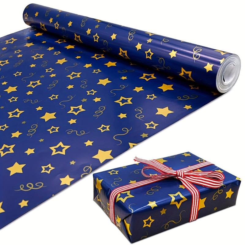 Golden Snowflake Navy Wrapping Paper Roll