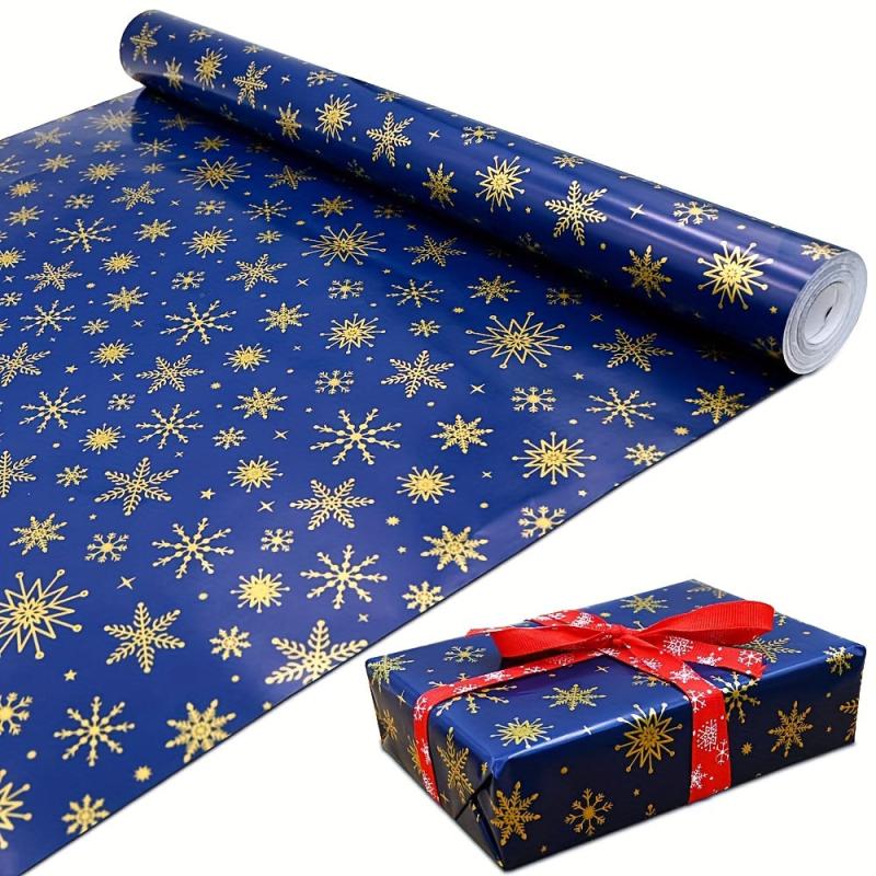 Golden Snowflake Navy Wrapping Paper Roll