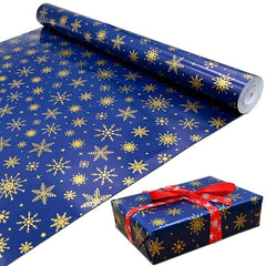 Golden Snowflake Navy Wrapping Paper Roll